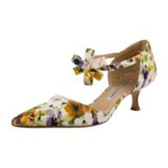 Manolo Blahnik Canvas Floral Print D'Orsay Pump. Sz: EU 37.5/US 7.5 - Picture 1 of 9